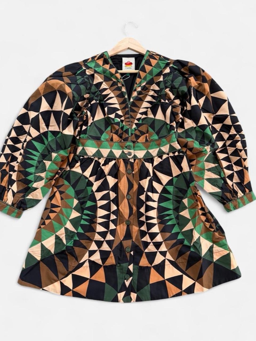 NWT FARM RIO Green Heart Deco Puff Sleeve Mini Dress - Picture 4 of 11